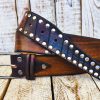 brown leather rodeo rock belt handcrafted with silver buckle mens accessory