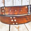brown leather rodeo rock belt handcrafted with silver buckle mens accessory