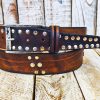 brown leather rodeo rock belt handcrafted with silver buckle mens accessory