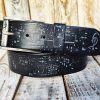 black leather belt with silver e stamp and silver removable buckle by ishaor