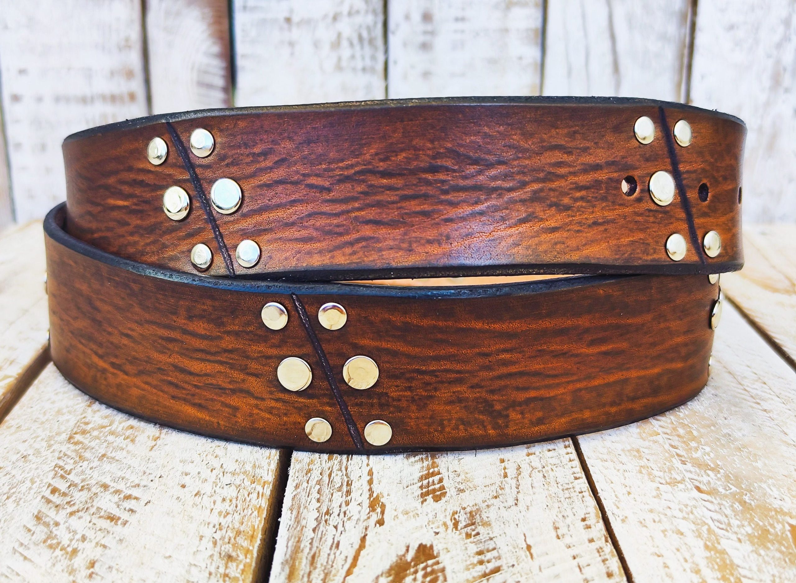 brown leather rodeo rock belt handcrafted with silver buckle mens accessory