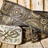 unique motorcycle gear buckle leather belt in vintage style