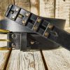 handcrafted original black leather studded belt (3.6cm width) with bronze buckle handcrafted original black leather studded belt (3.6cm width) with bronze buckle