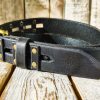 handcrafted original black leather studded belt (3.6cm width) with bronze buckle handcrafted original black leather studded belt (3.6cm width) with bronze buckle