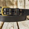 handcrafted original black leather studded belt (3.6cm width) with bronze buckle handcrafted original black leather studded belt (3.6cm width) with bronze buckle