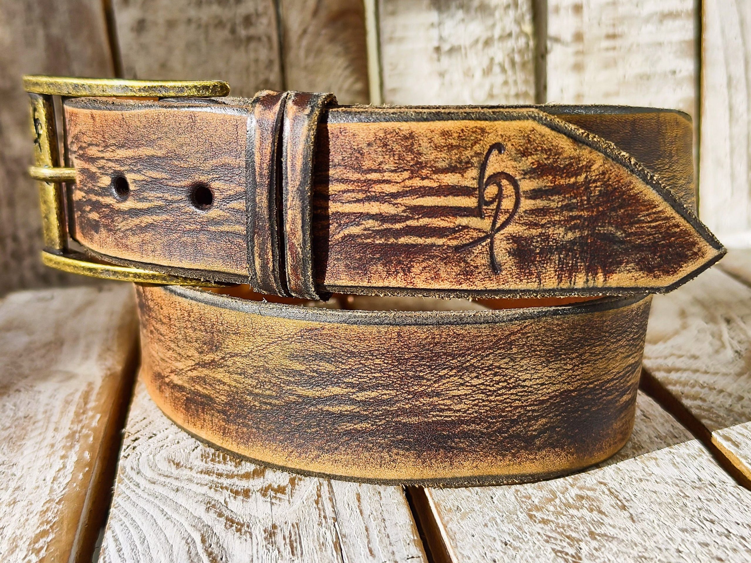 ishaor vintage brown leather cowboy belt, handmade 4.2cm western style. high quality distressed leather