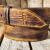 ishaor vintage brown leather cowboy belt, handmade 4.2cm western style. high quality distressed leather