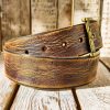 ishaor vintage brown leather cowboy belt, handmade 4.2cm western style. high quality distressed leather