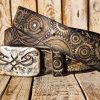 unique motorcycle gear buckle leather belt in vintage style