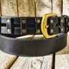 handcrafted original black leather studded belt (3.6cm width) with bronze buckle handcrafted original black leather studded belt (3.6cm width) with bronze buckle