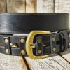 handcrafted original black leather studded belt (3.6cm width) with bronze buckle handcrafted original black leather studded belt (3.6cm width) with bronze buckle